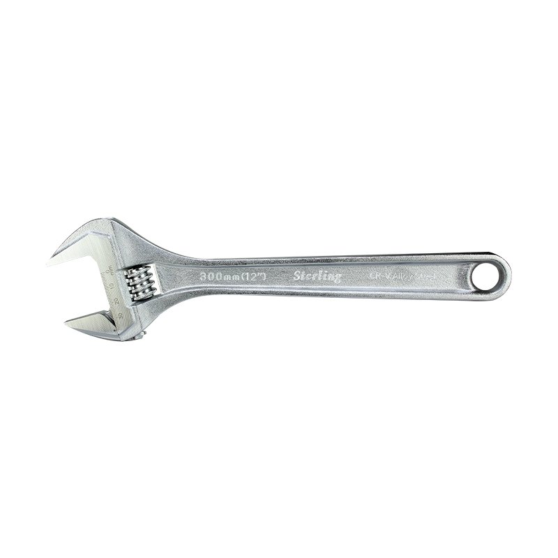 Adjustable wrench with movable jaw, 300 mm (12 in) long, used to tighten or loosen nuts and bolts.