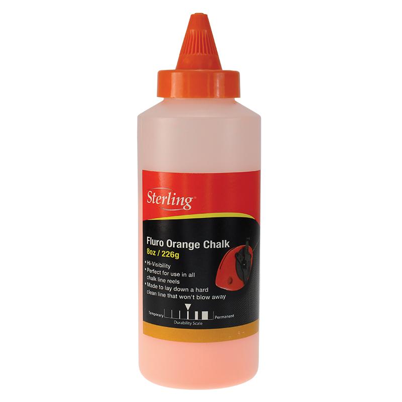 Bottle of Sterling Fluoro Orange Chalk glue, 8 oz (226 g), with orange cap and label visible