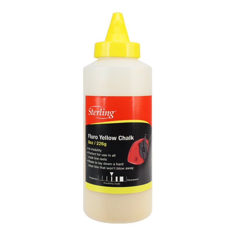 Sterling Fluo Yellow Chalk bottle with yellow cap and black label showing product name and details