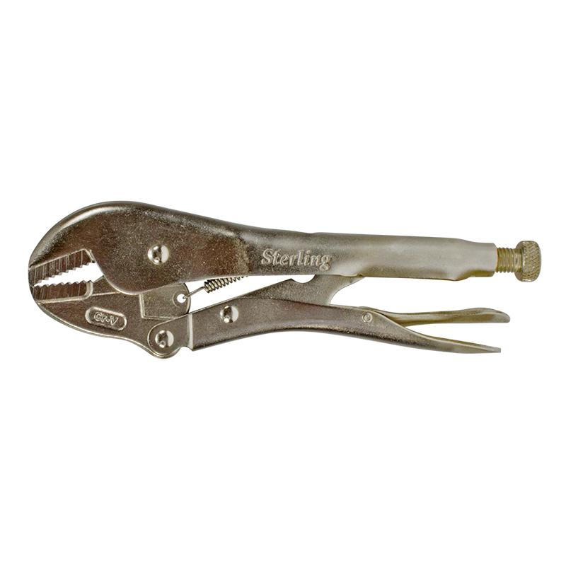 Locking pliers (vise-grip) with serrated jaws and screw adjustment, made of metal, brand Sterling.