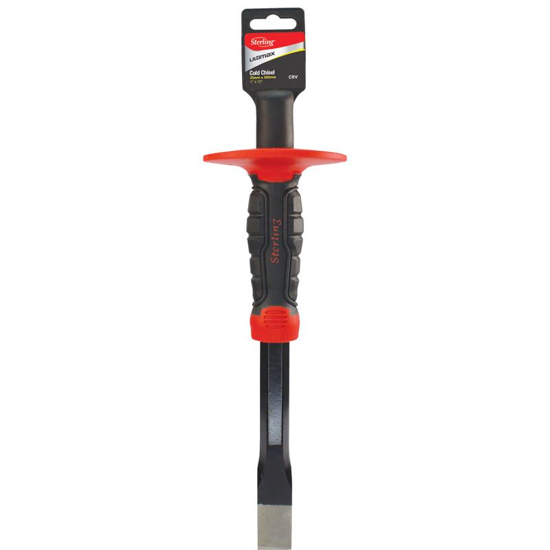 Sterling Ultimax cold chisel with red guard and textured black handle