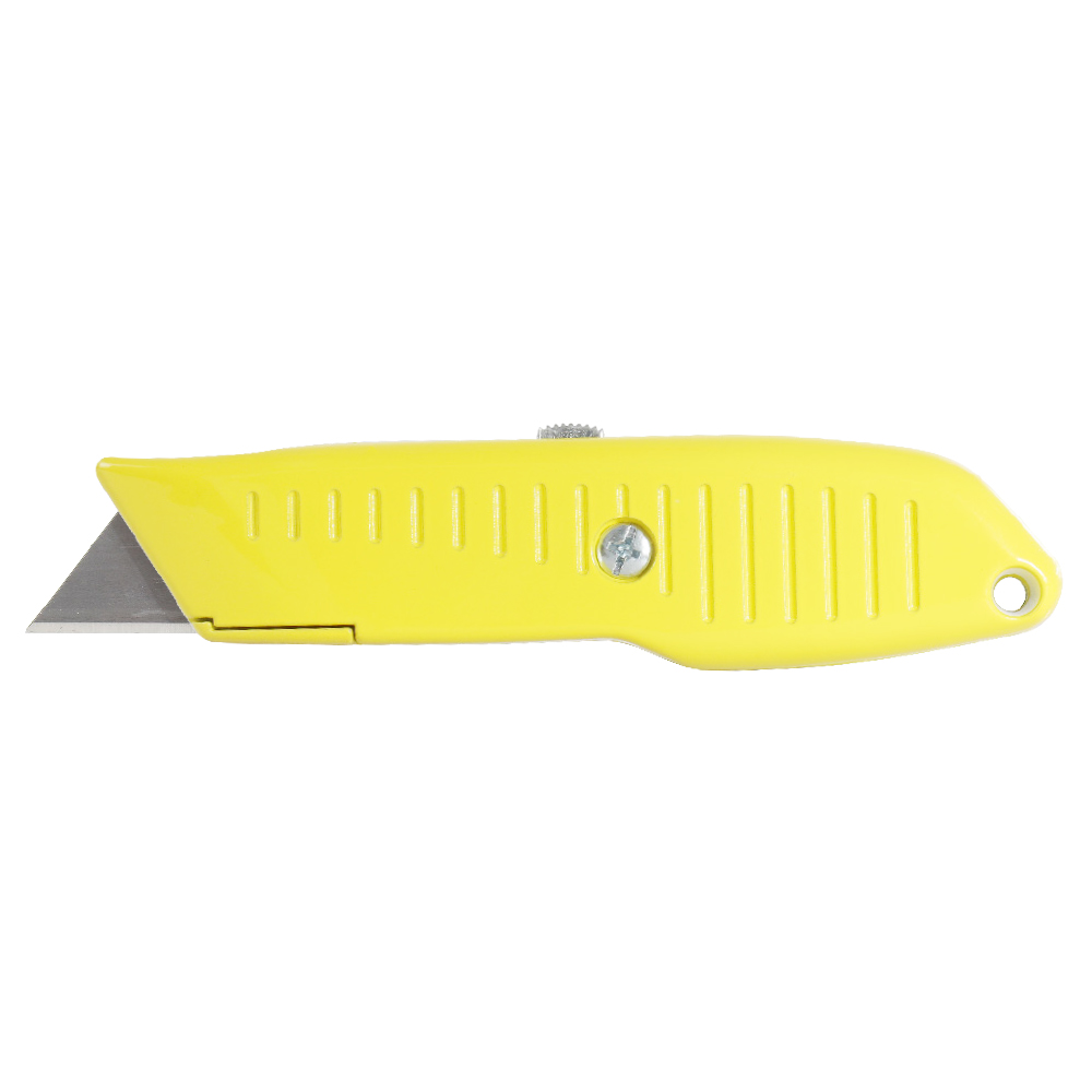 Yellow retractable utility knife with a partially extended silver blade