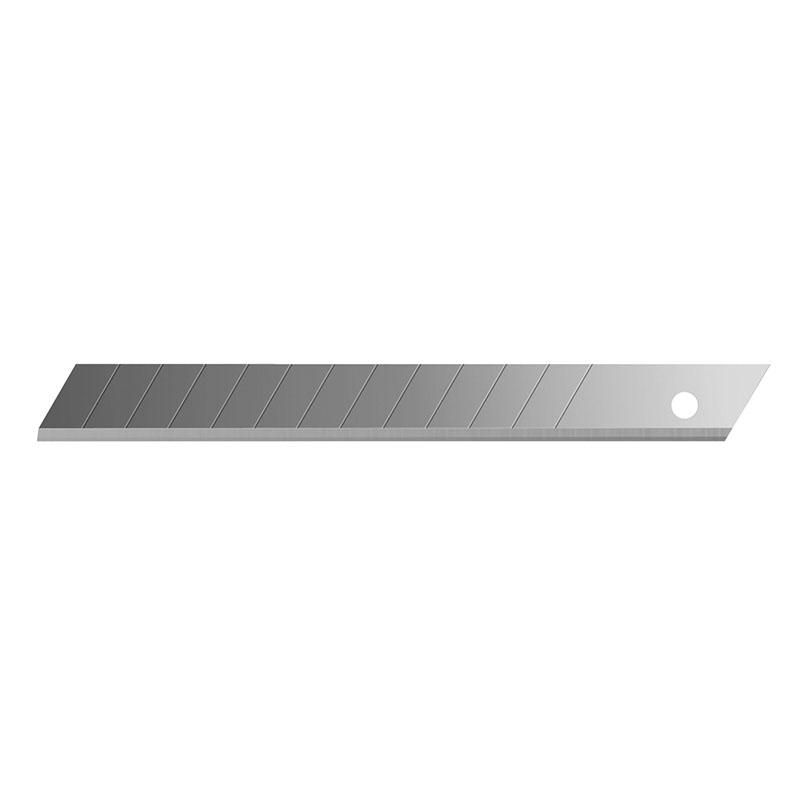 Metal ruler with diagonal groove pattern and a circular hole near the right end.