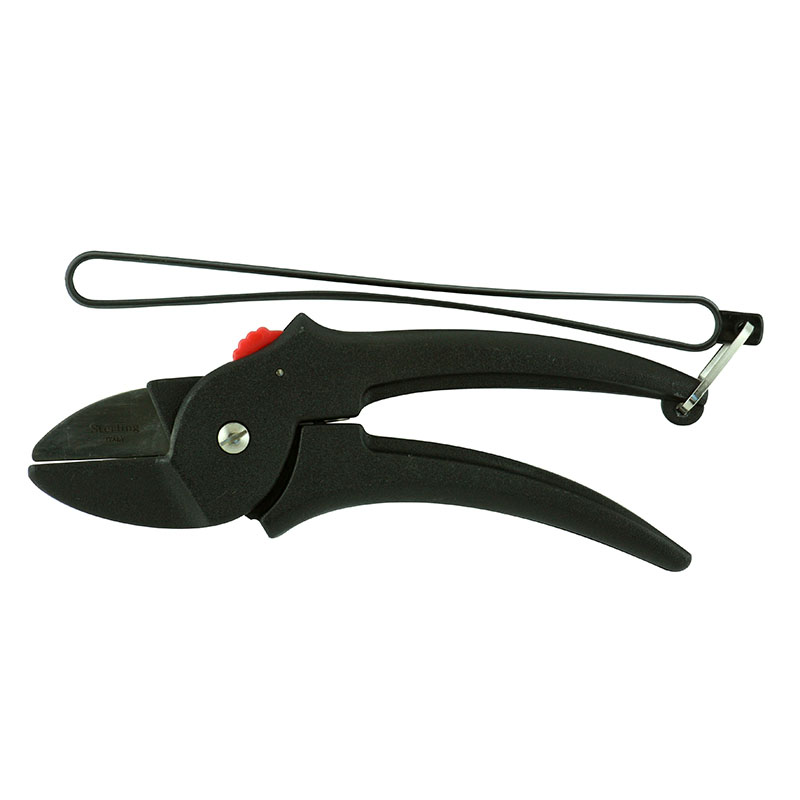 Black handheld wire cutter/aviation snip with long curved handles and a red adjustment knob for cutting thin wire or tubing