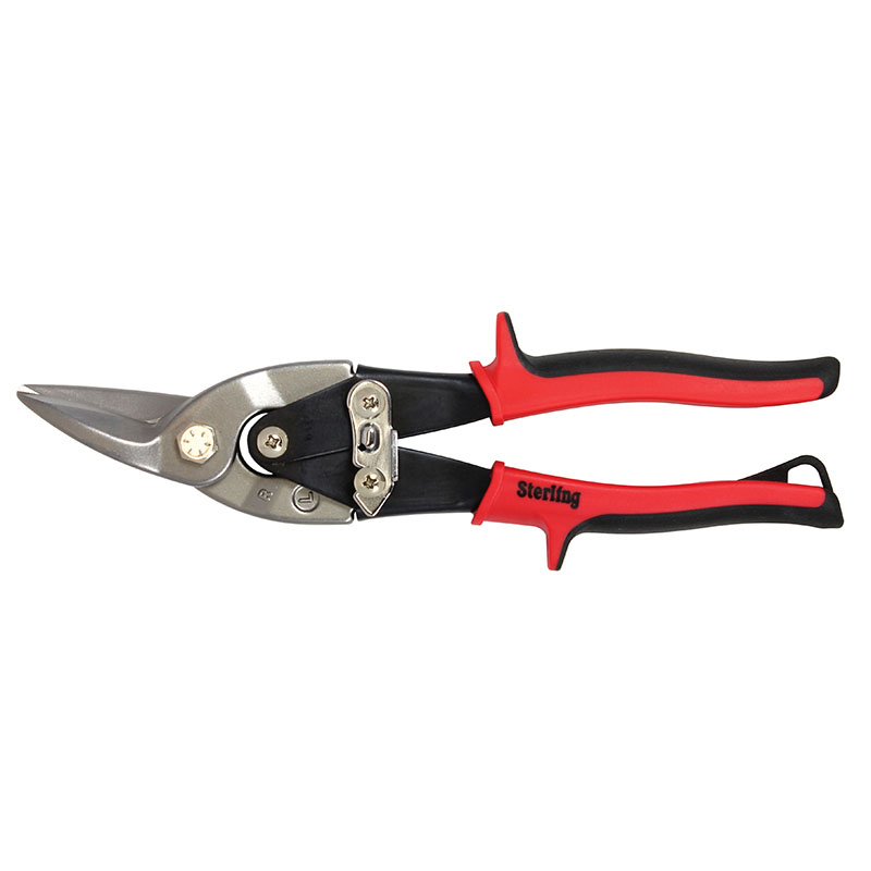 Red and black pruning shears with a locking latch, used for trimming branches outside the garden.
