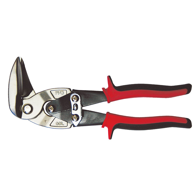 Red-and-black handled pruning shears (hand pruner) with a locking latch, blade open as if cutting plant stems