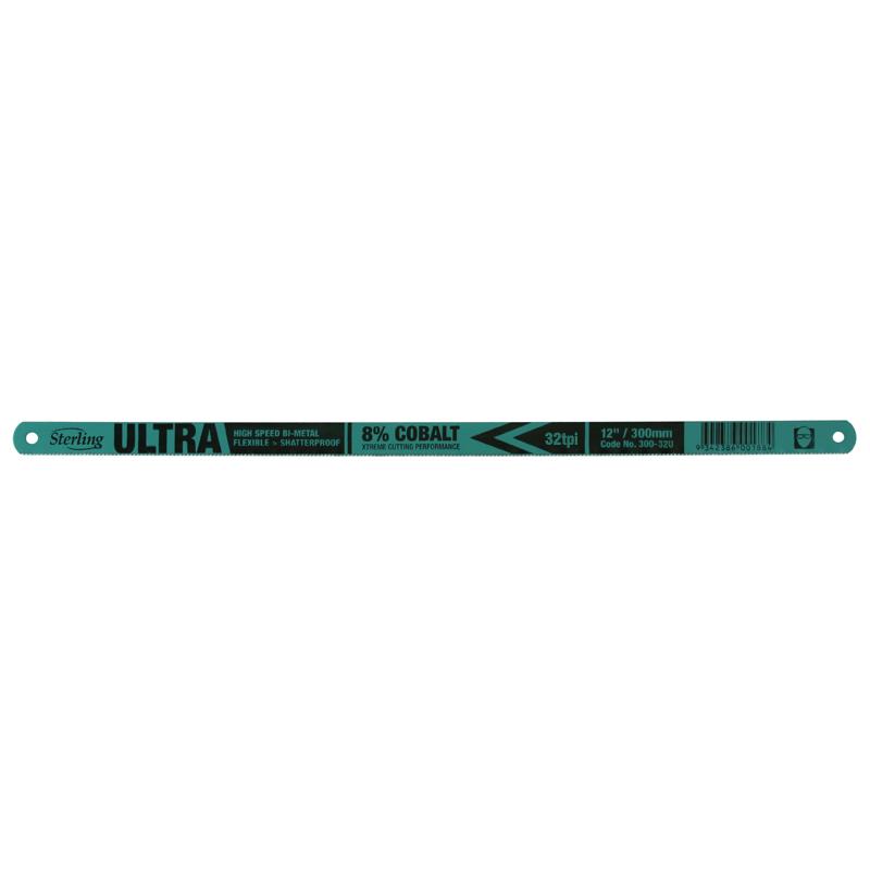 Turquoise Sterling Ultra flexible bi-metal saw blade labeled 32 tpi, 12 inch (300 mm) for high-speed metal cutting.