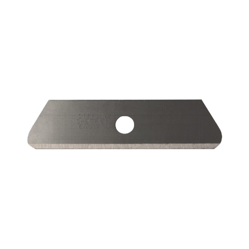 Single-edged utility blade made of metal with a circular center hole