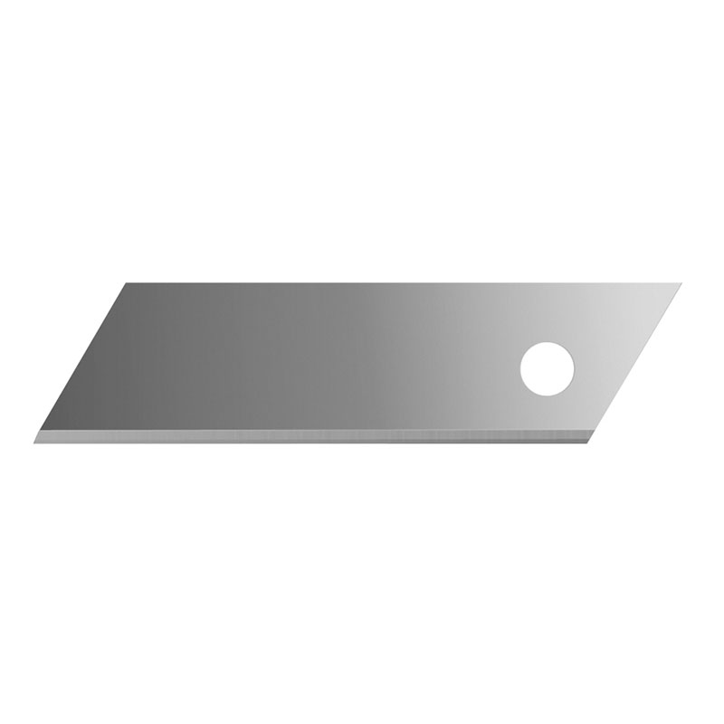 Slim steel blade tilted diagonally with a circular hole near the right end