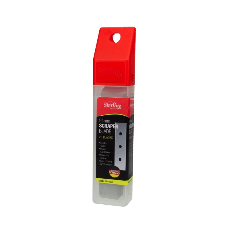 Sterling 94mm scraper blade set in a clear plastic case with a red top lid (25 blades)