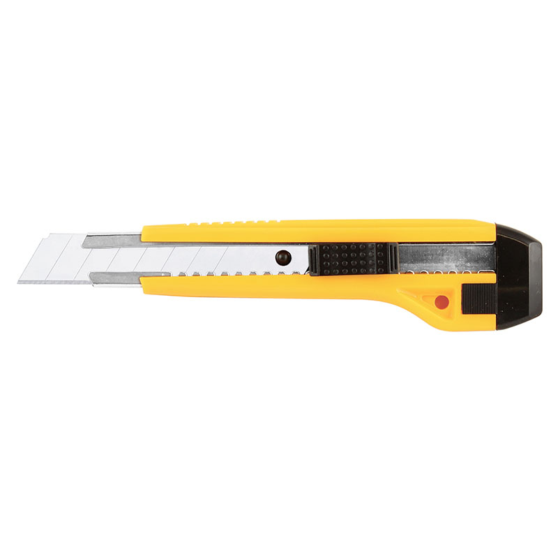 Yellow retractable utility knife with extended blade for cutting tasks