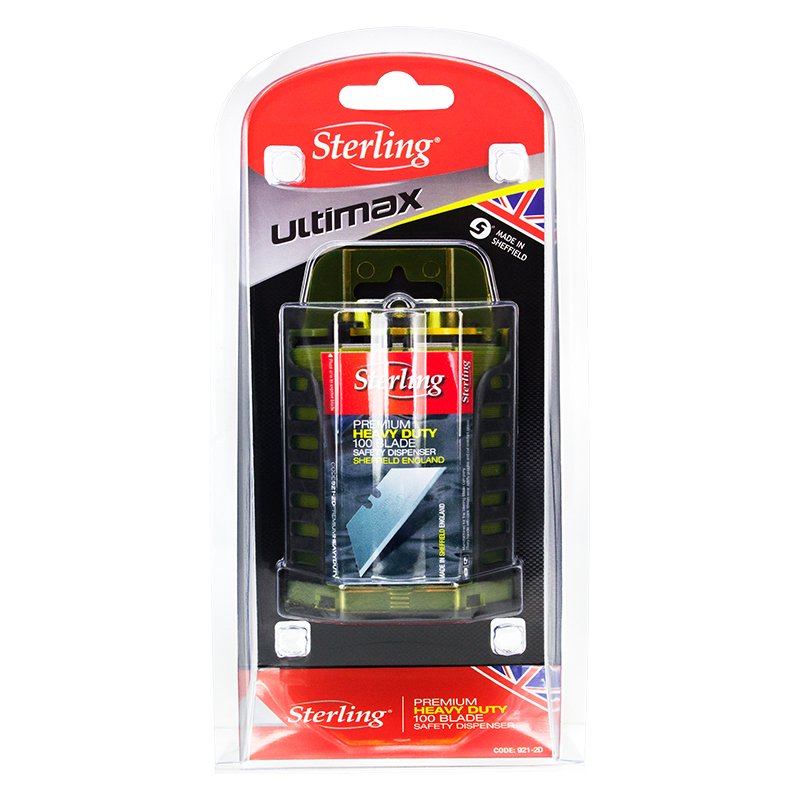 Sterling Ultimax heavy-duty safety blade dispenser packaged in a red blister pack