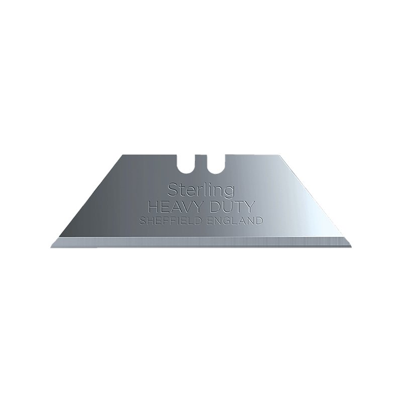 Close-up of a Sterling heavy-duty razor blade engraved with 'SHEFFIELD ENGLAND'
