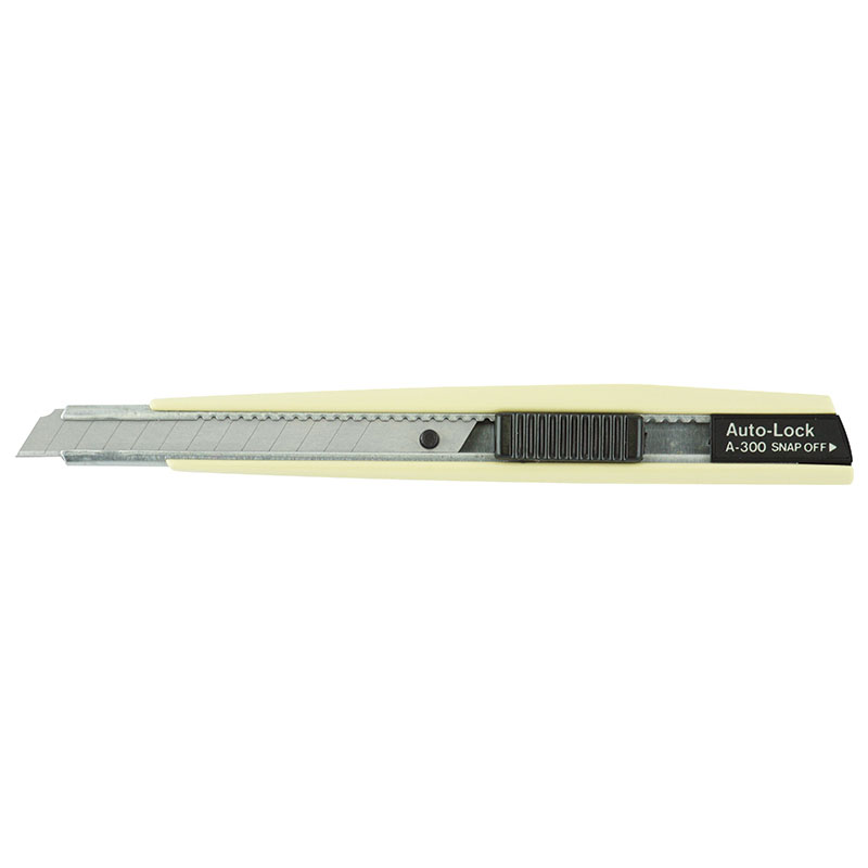 Yellow-handled utility knife with retractable blade and Auto-Lock slider.