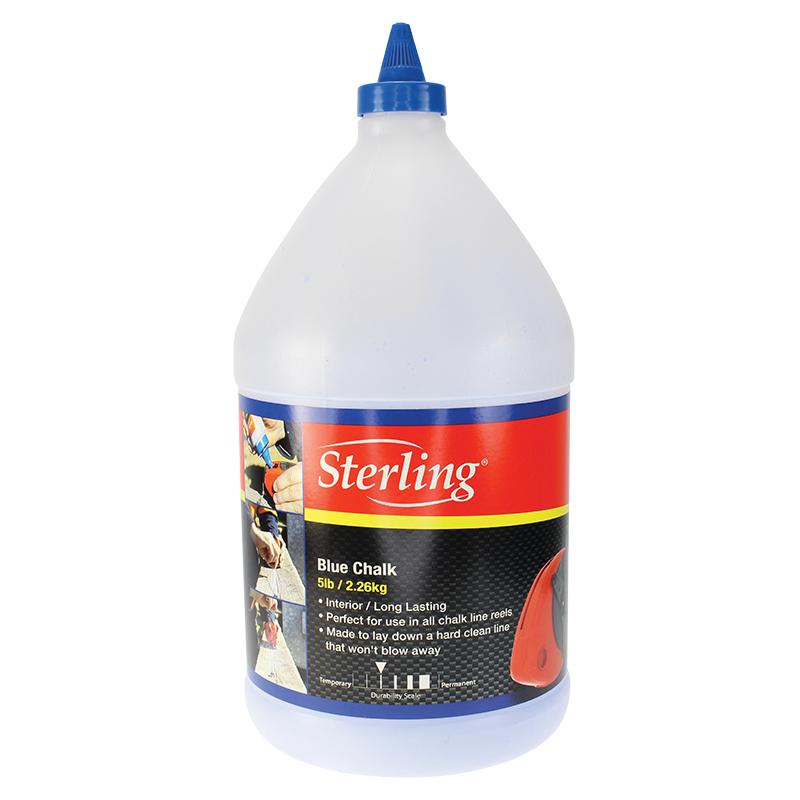 Sterling Blue Chalk bottle for chalk lines, 5lb (2.26 kg), with blue cap and label shown