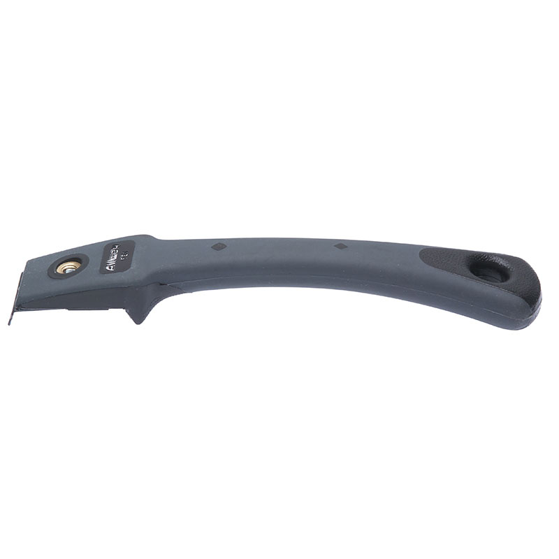 Grey handheld utility knife with a partially extended blade for cutting tasks.