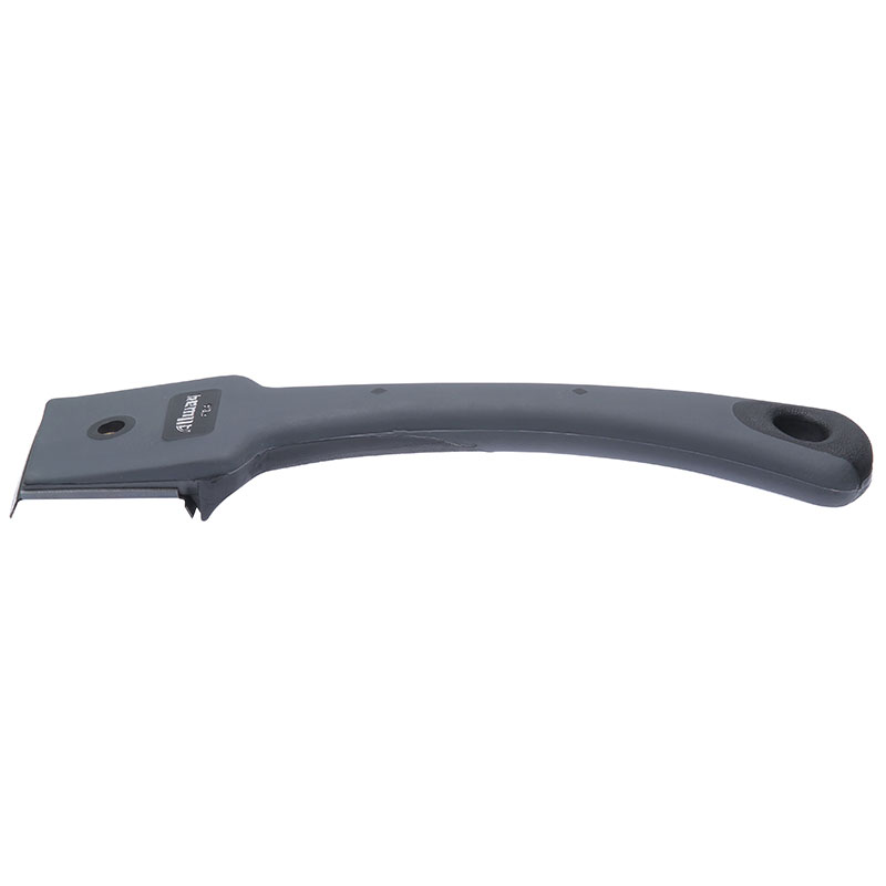 Gray, ergonomic utility knife with a fixed blade on a curved handle for cutting or scraping materials.