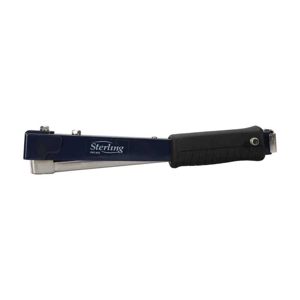 Blue Sterling retractable box cutter with black rubber grip and extended blade.