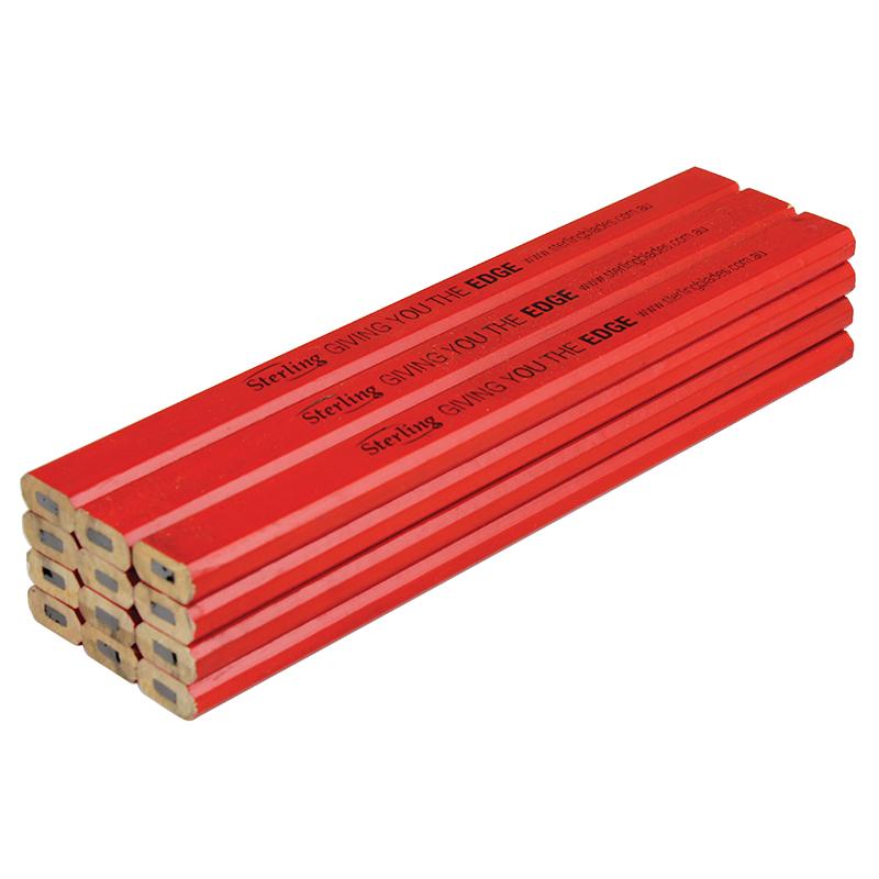 Bundle of red pencils stacked together with 'Sterling GIVING YOU THE EDGE' printed along the sides