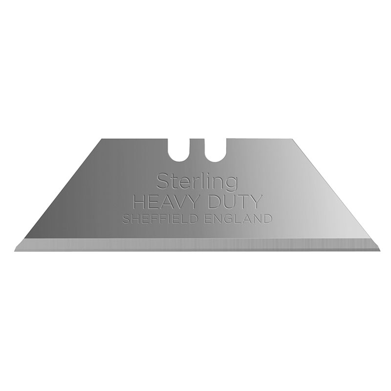 Single-edged razor blade with the words 'Sterling Heavy Duty Sheffield England' engraved on it