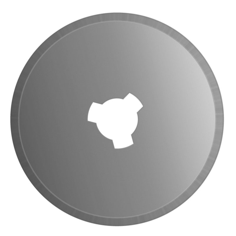 Gray circular control knob viewed from above, with a white central notch or marker and a knurled edge.